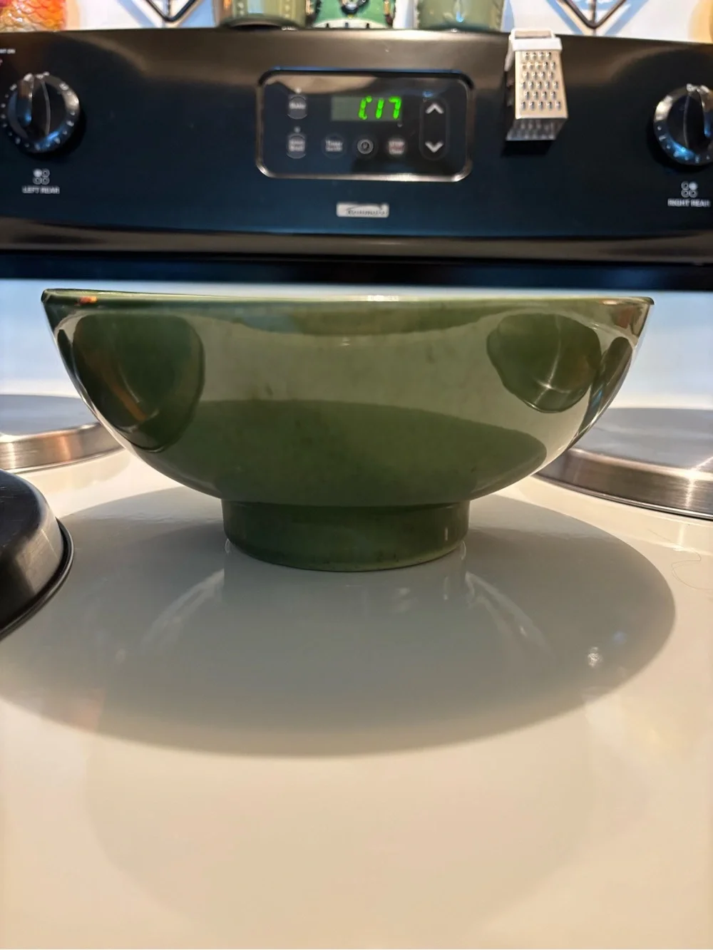 vintage Haeger USA 101 Pottery green footed console serving bowl